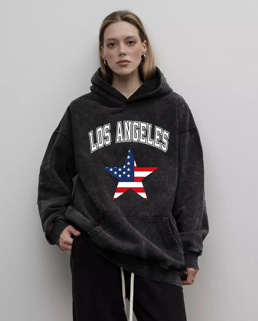 

Hollow Out Letter Los Angeles Prints Women Washed Hoodies Cotton Casual Hoody Oversized Hip Hop Hoodie Casual Distressed Clothes