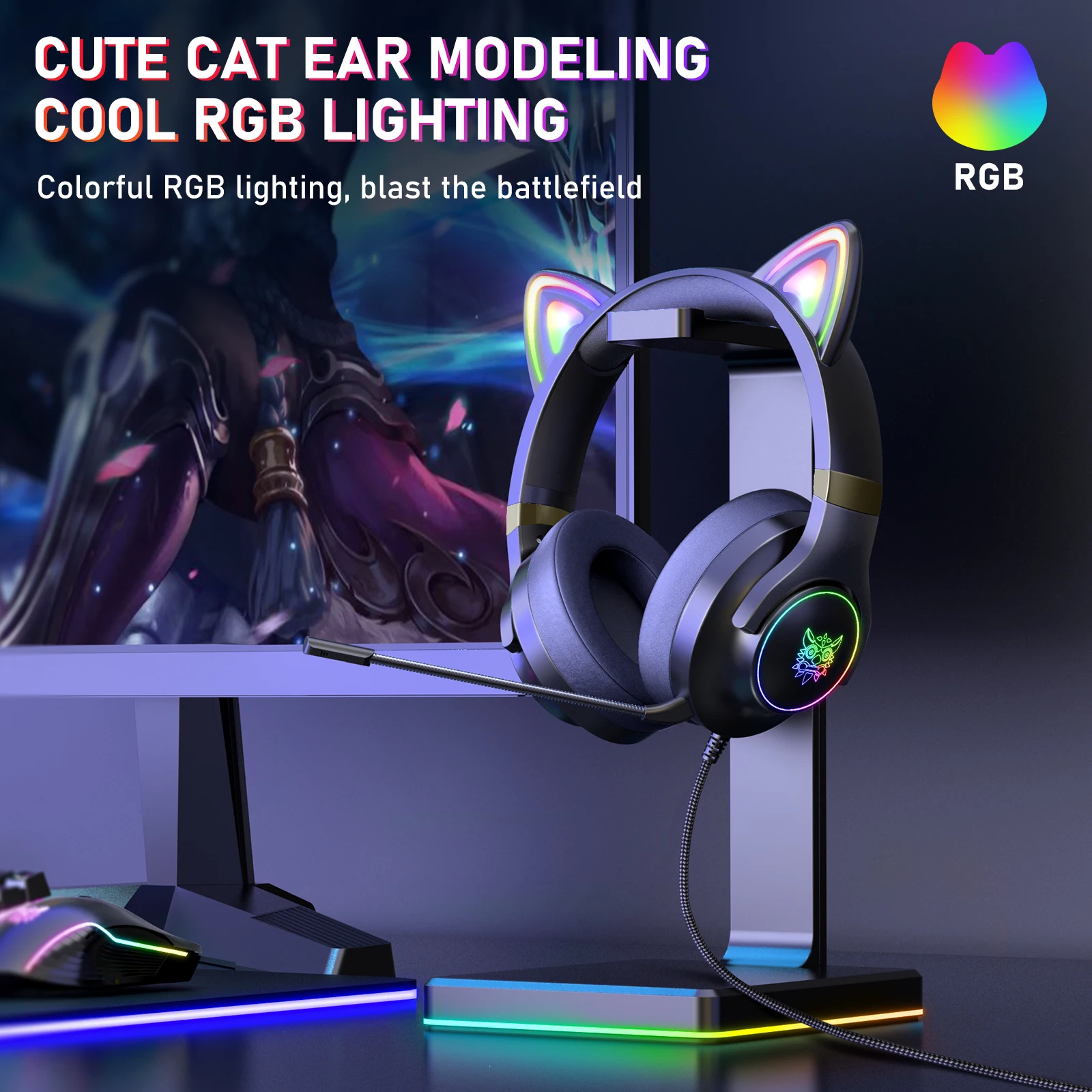 

ONIKUMA X30 Wired Headphones with Detachable RGB Cat Ears Gaming Headset with Microphone RGB Lighting for PS5 PS4 XBOX PC