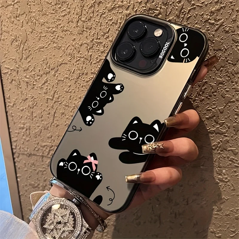 

Cute black cat pattern phone case suitable for iPhone 16 15 14 13 12 11 Pro/ Max/Plus shock-proof rear cover anti-fingerprint