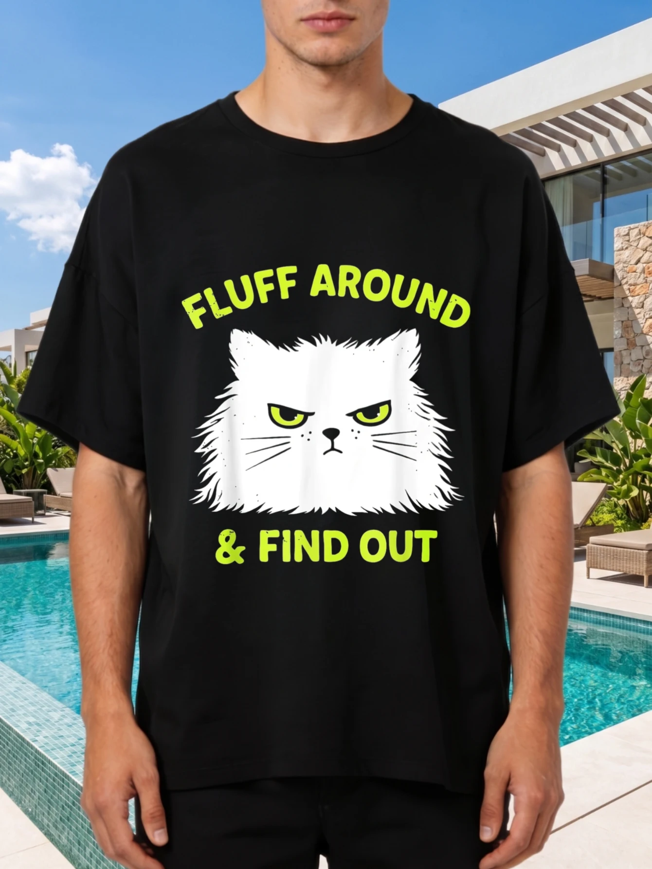 1 pièce, t-shirt unisexe 100% coton pour hommes et femmes, col rond, manches courtes, imprimé visage de chat blanc en colère, grande taille, confortable, décontracté, lavable en machine