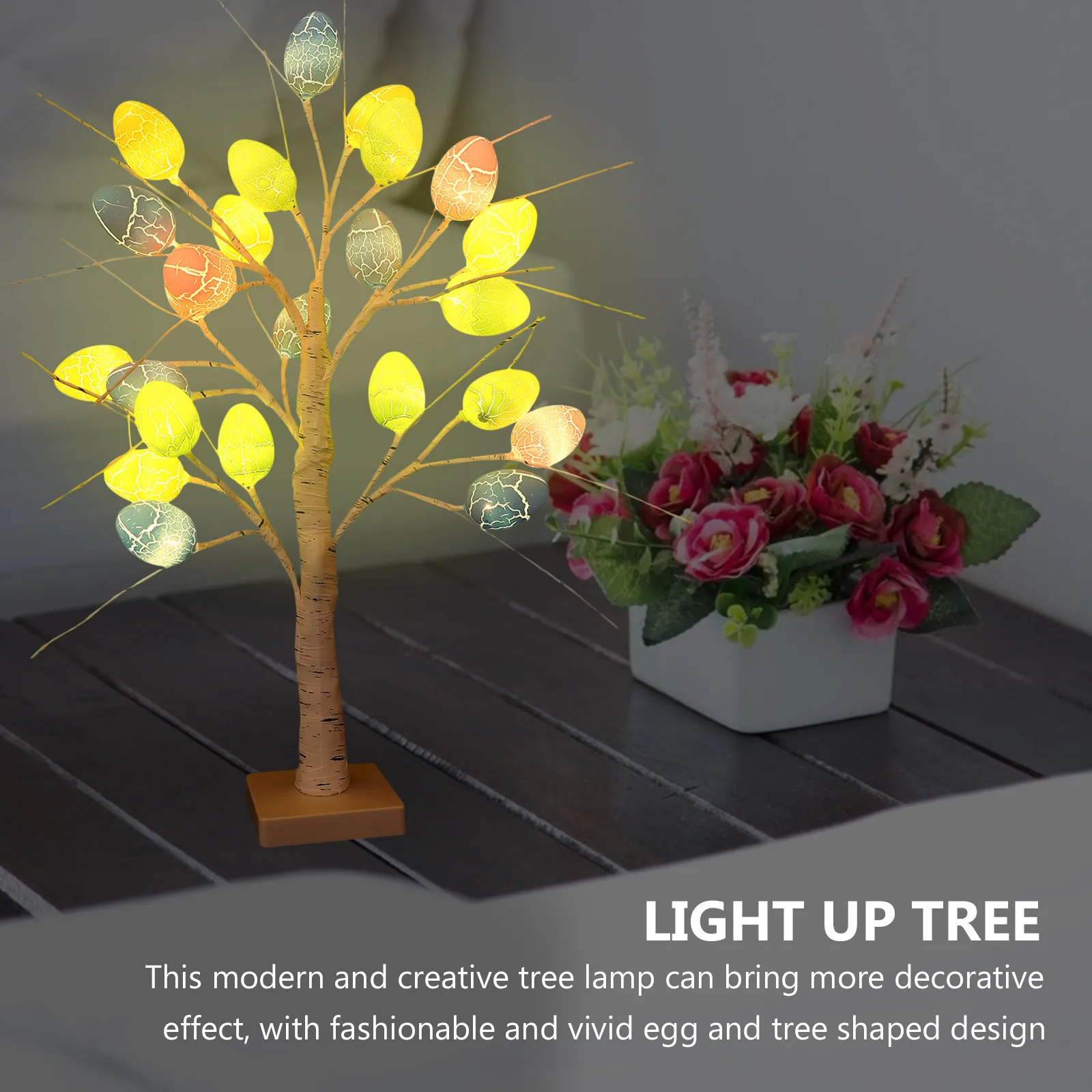 

Светодиодная лампа-дерево Egg Tree, настольный светильник для интерьера, 24 светодиода, современный декор для спальни, кофейни, бара