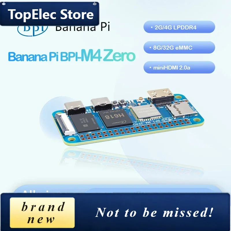 TopElec Banana Pi BPI-M4 ZERO Allwinner H618 Quad-core A-RM Cortex™-A53 Processor 2.4G/5G WIFI 4G LPDDR4 32G EMMC Single Board C