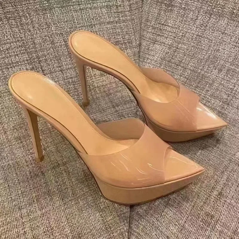 2023 letnie klapki damskie luksusowe wysokie obcasy kapcie odkryte designerskie sandały damskie 12CM obcasy Party buty damskie