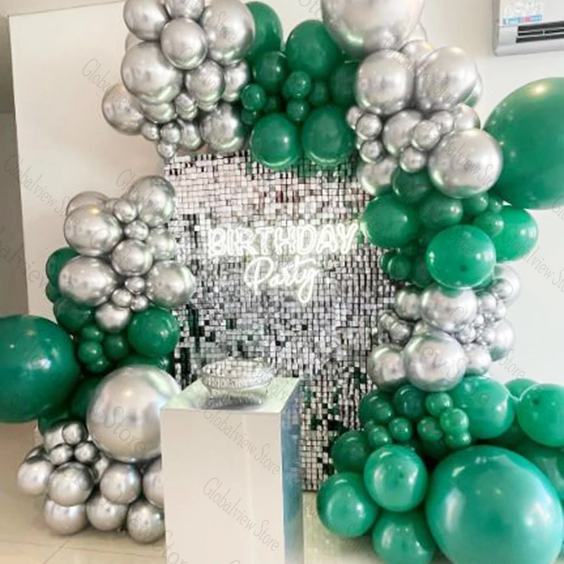 Metaillc Silver Green Balloons Garland Kit Silver Birthday Party Ballons Adults 30th 40th Birthday Decoration Anniversary