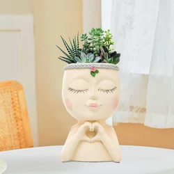 Girls Face Flower Planter Creative Deskto Decoration Courtyard Garden Balcony Decoration Resin Crafts Succulent Plant Flowerpot