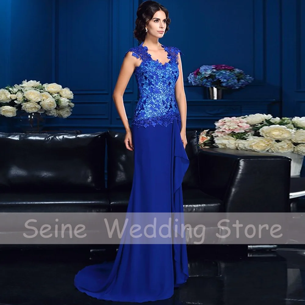 Spitze Mutter der Braut Kleider Schatz A-Linie blaue Abend party Kleider lange formelle Kleid für Robe de Soirée