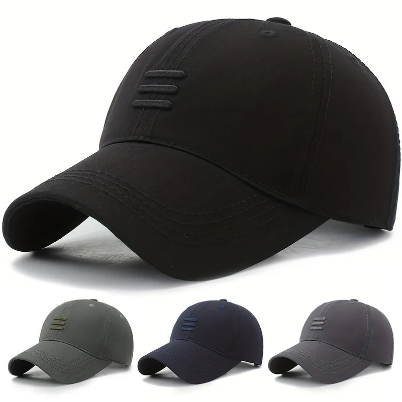 Solid Color Baseball Cap 3‑Bar Raised Embroidery Adjustable Back Closure Lightweight Sun‑Protective Hat for Fishing Travel Wear