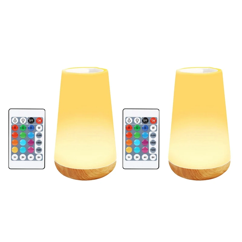 

2X Night Light Contact Lamp USB LED Colorful Portable Bedside RGB Lamps With Remote Control For Babyroom Bedroom Office