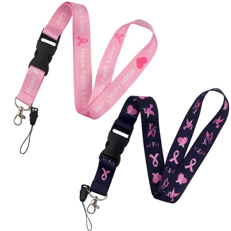 Credential Holder Pink Ribbon Lanyards for Keys Neck Strap For Card Badge Gym Keyring Nurse Accessories