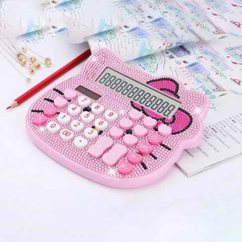 Original Hello Kitty Diamond Calculator Cartoon Korean Pink Diamond Heart-Shaped Button Kitty Crystal Diamond Ktcat Computer