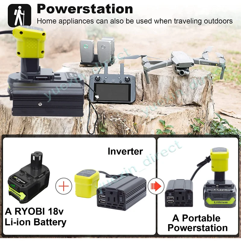 Portable Power Supply Inverter w/USB AC Outlet Converter For RYOBI Battery DC 18V To AC 110V Fast Charging