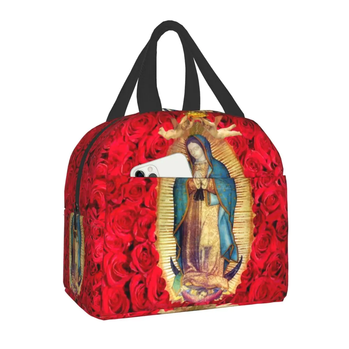 

Guadalupe Virgin Mary Thermal Insulated Lunch Bag Catholic Resuable Lunch Tote for Kids School Children Multifunction Food Box