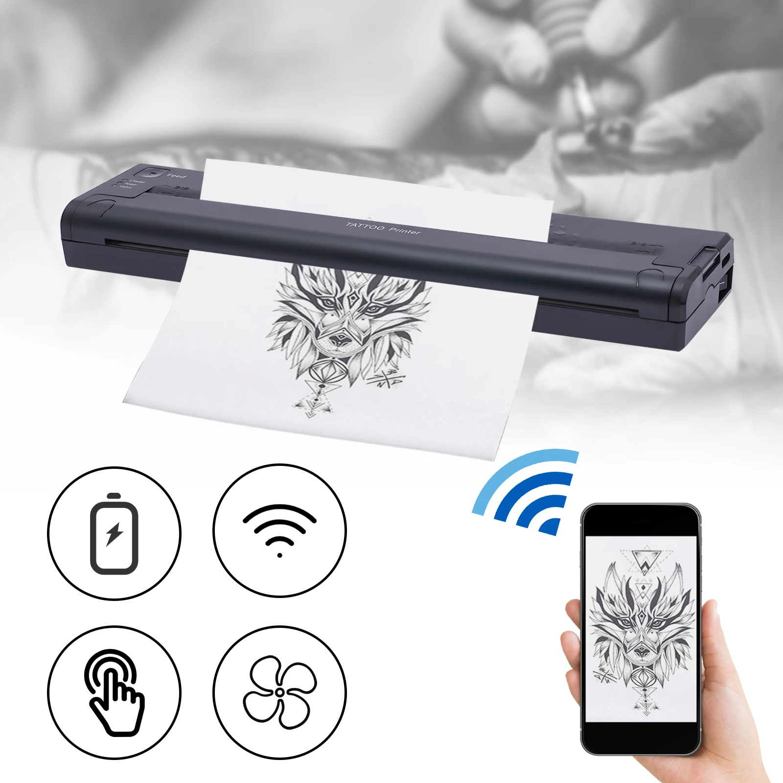 

Bluetooth Tattoo Stencil Printer ATS886, 8.5in Thermal Transfer Machine Mobile & PC Printing for iOS Android Windows