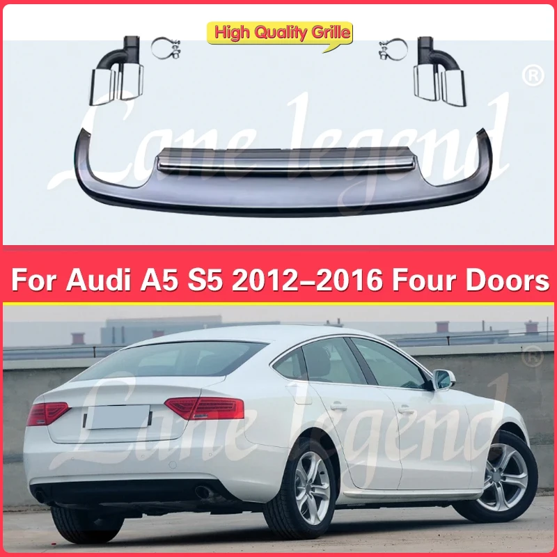 For Audi A5 2012-2016 (Modify to S5 Style) Four Doors Rear Bumper Body Kit Protecto Rear Lip Diffuser grey Auto Car Accesories