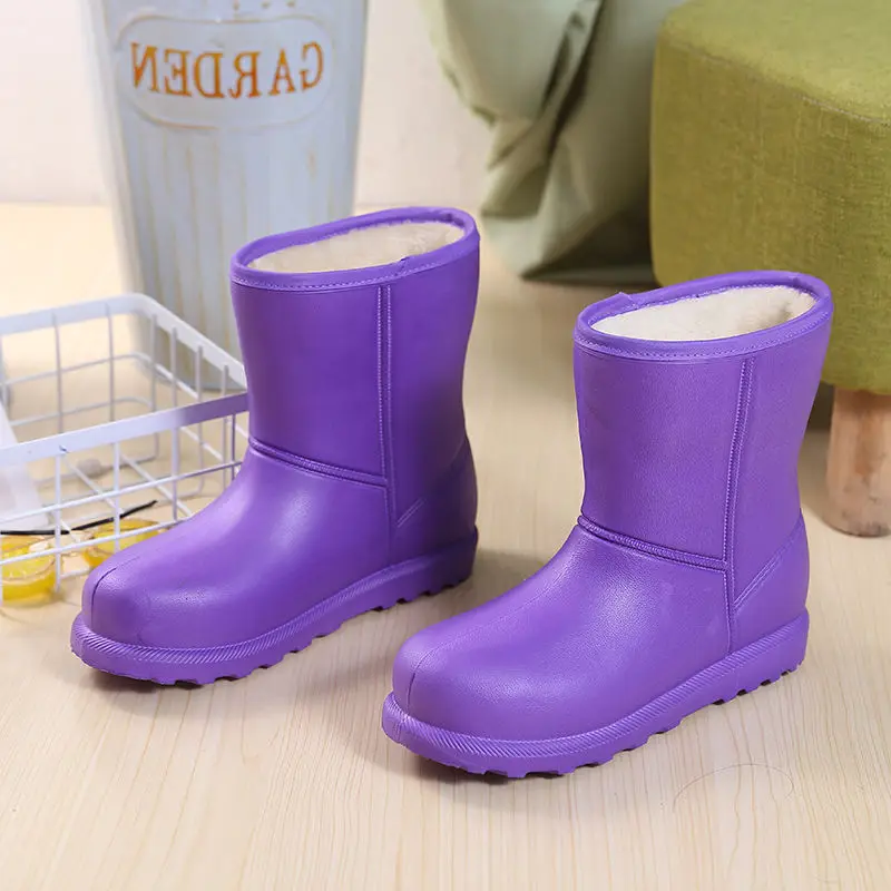 New Winter Warm Outdoor Waterproof Snow Boots for Women EVA Integrated Kitchen Water Boots Wear-resistant Plus Velvet Rain Shoes