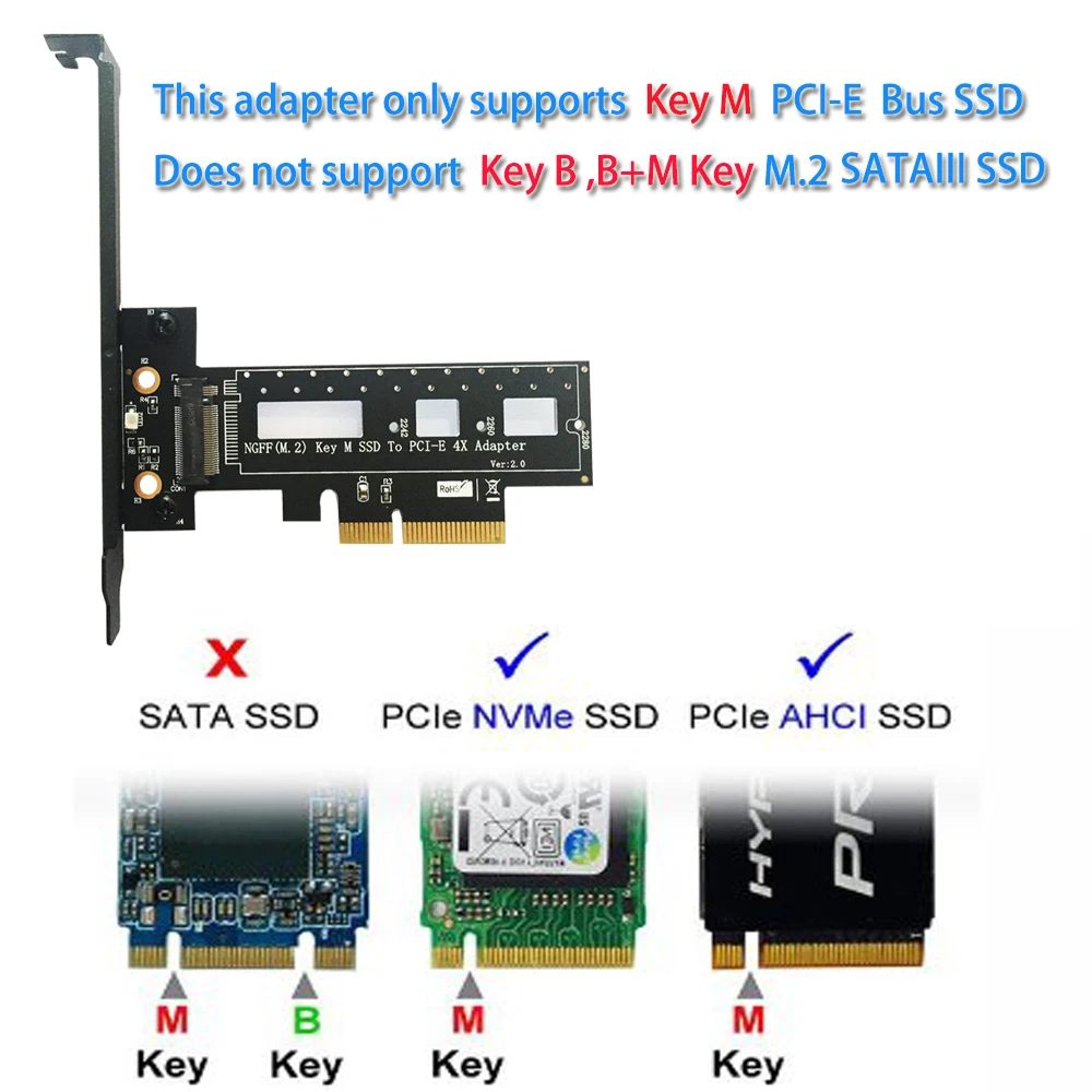 Адаптер PCI Express 3,0 X4 на M.2 NVMe AHCI SSD M