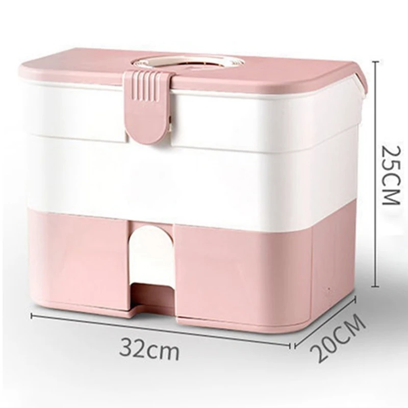 Portable Storage Box Case Organizer With Removable Tray Portable Handle Family Emergency Medicine Kit Pink