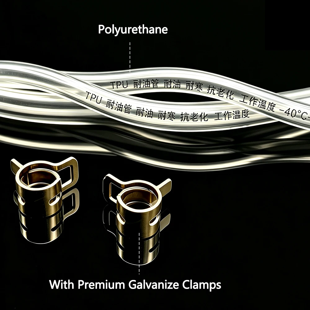 TPU Fuel Pipe with Galvanized Clamps ID 4~16mm Diesel Tube Wear High Pressure Resistant Fuel Hose for Power & Fuel Transfer