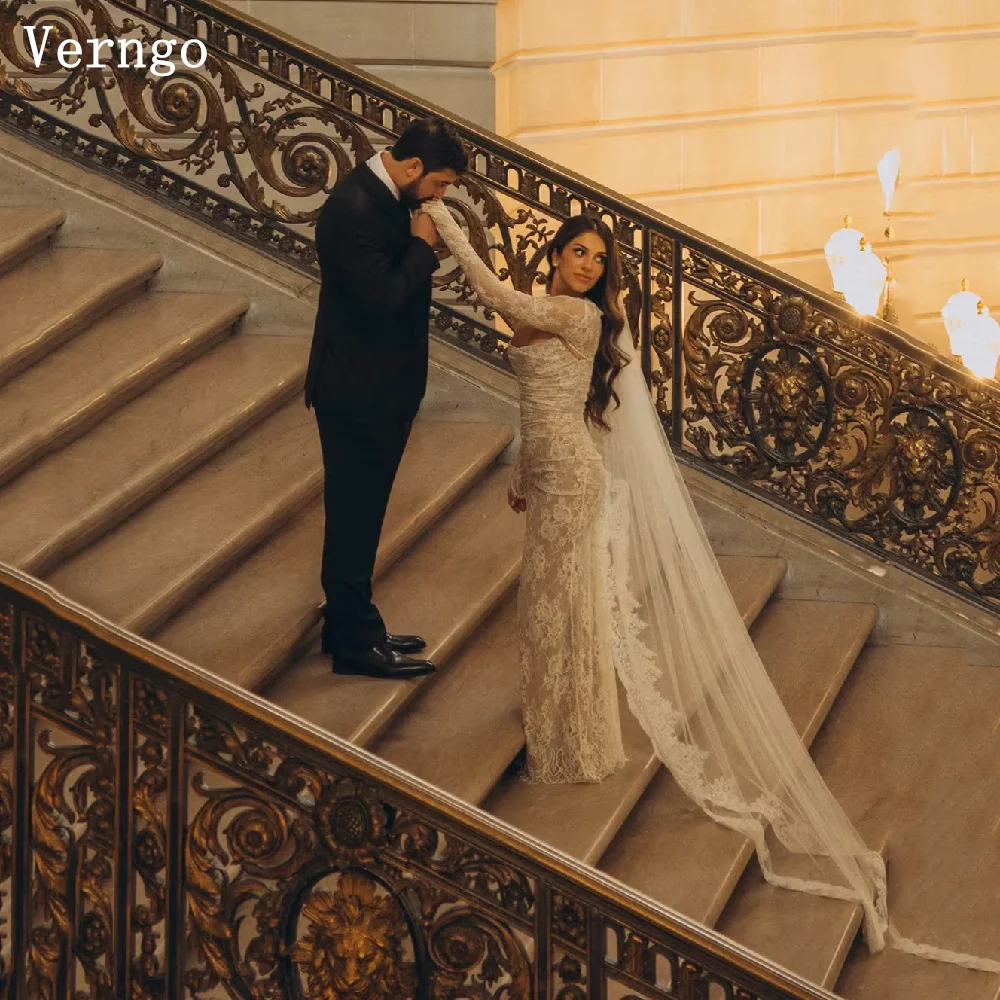 Verngo Luxury Lace Wedding Dress 2 Pices Mermaid Spaghetti Straps Bride Dress Lace Up Maxi Bridal Gowns Customized
