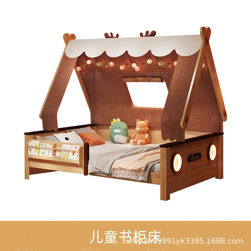 Forest Children's Bed Solid Wood Tree House Bed Tent Boys and Girls Single Room Bedroom Splicing with Guardrail 1.35 Bed