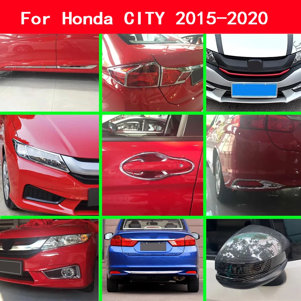 For Honda CITY 2015-2020 Rearview Mirror Trunk Eyebrow Cover Fuel Tank Cap Trim Door Handle Bowl Frame Sticker Lamp Light Grill