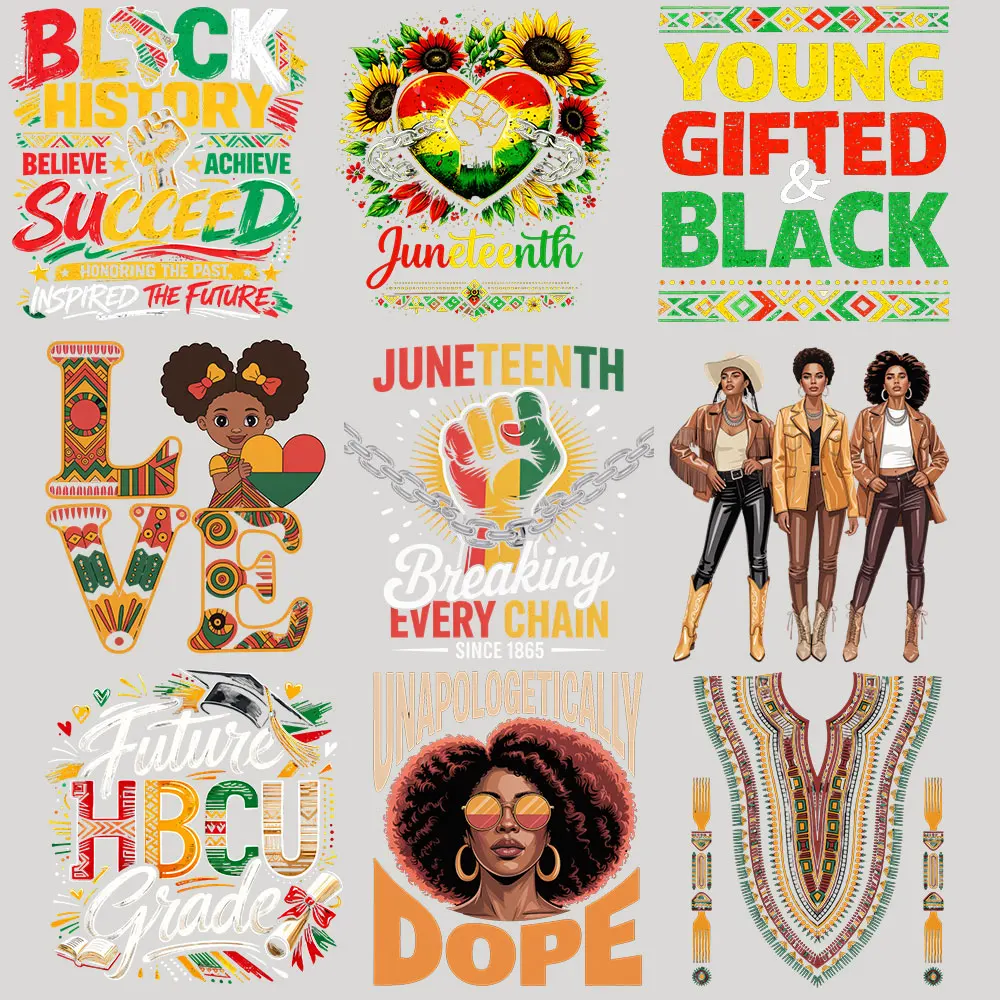 Black History Juneteenth Heat Transfer Vinyl Iron On Patches Black Pride DIY Iron On Decals for T-Shirts Washable Heat Press