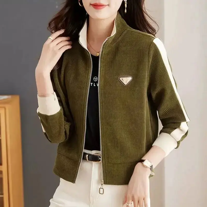 Temperament Versatile Short Jacket for Women in Spring Autumn Winter New Zipper Cardigan Stand Collar Top