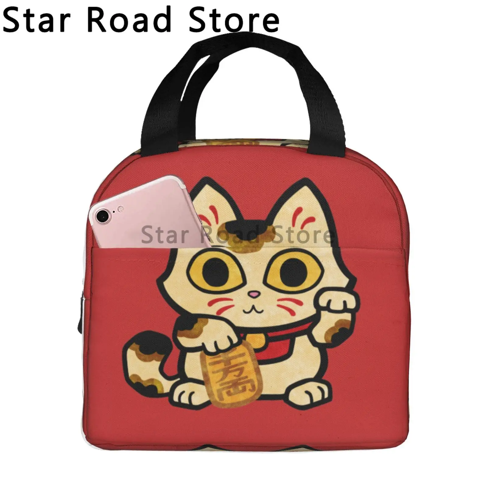 Bolso de mano con aislamiento Maneki Neko Waving para mujer, bolsa de almuerzo, enfriador térmico reutilizable, caja Bento, viaje de Camping, gato de la suerte japonés