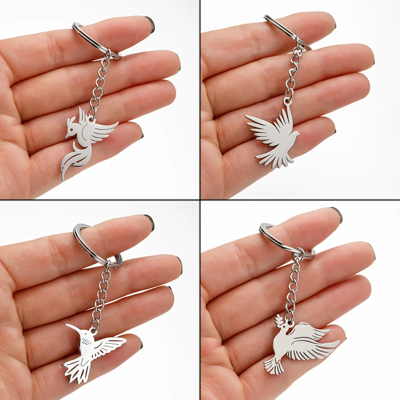 Shuangshuo Stainless Steel Keyring Phoenix Keychain Silver Color New Fashion Handmade Bird KeyChain Souvenir Gifts for Women