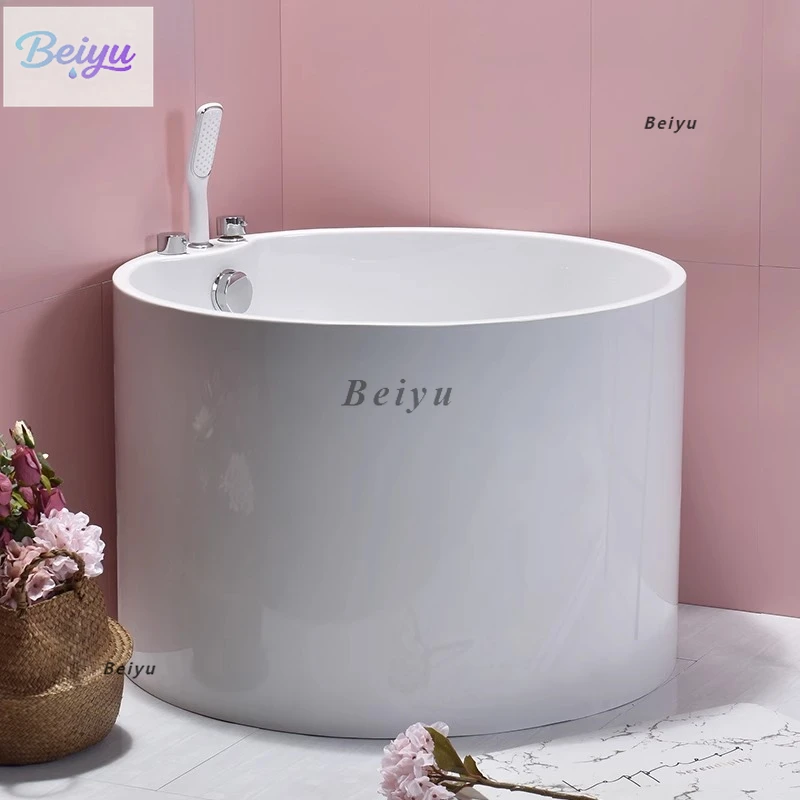

Round deep soaking bathtub acrylic freestanding adult household bathtub Small apartment double large bathtub