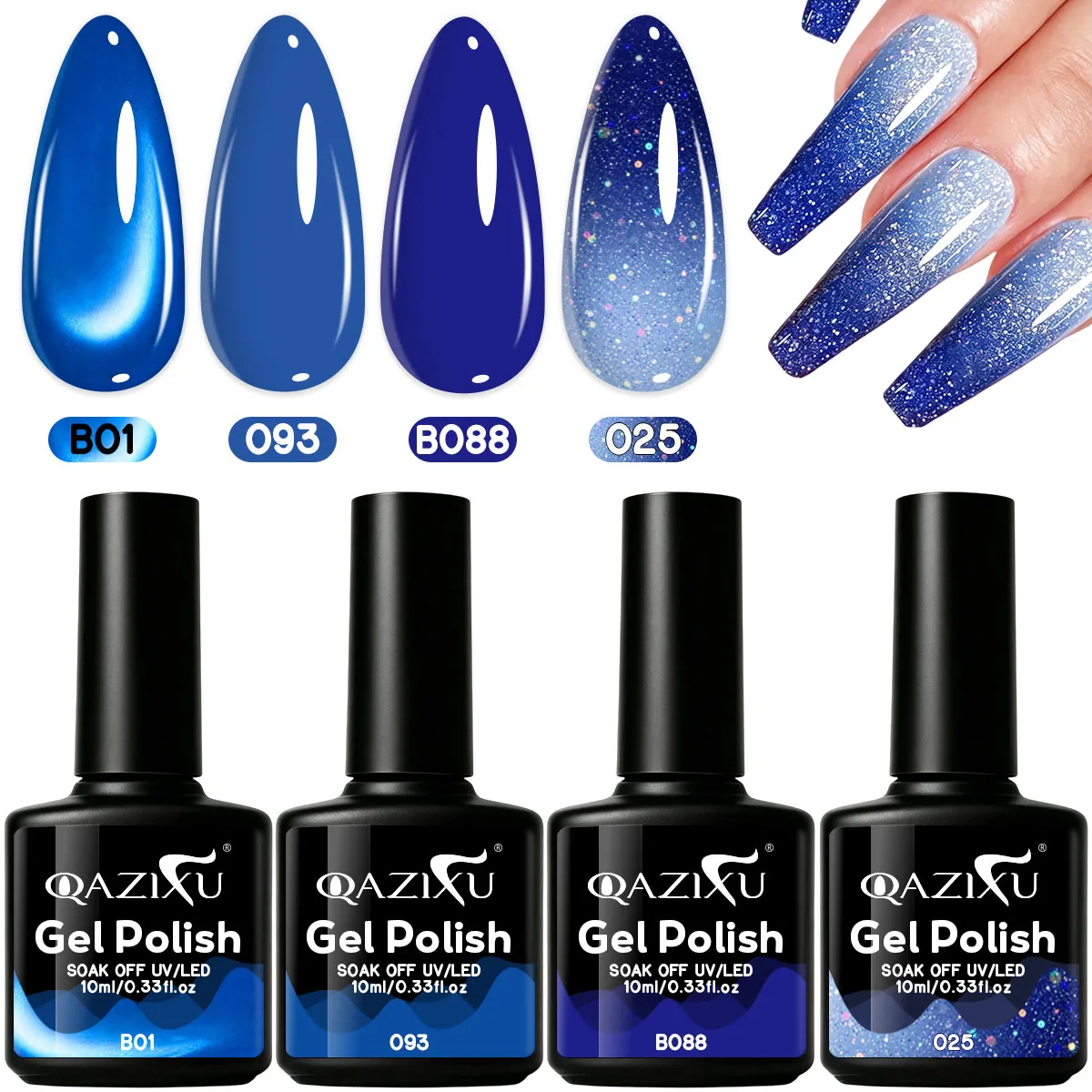 QAZIXU 1/4pcs Blue Gel Nail Polish Set Blue Cat eye Gel Temperature Color Changing Gel Soak Off UV LED Nail Art DIY Blue Lover