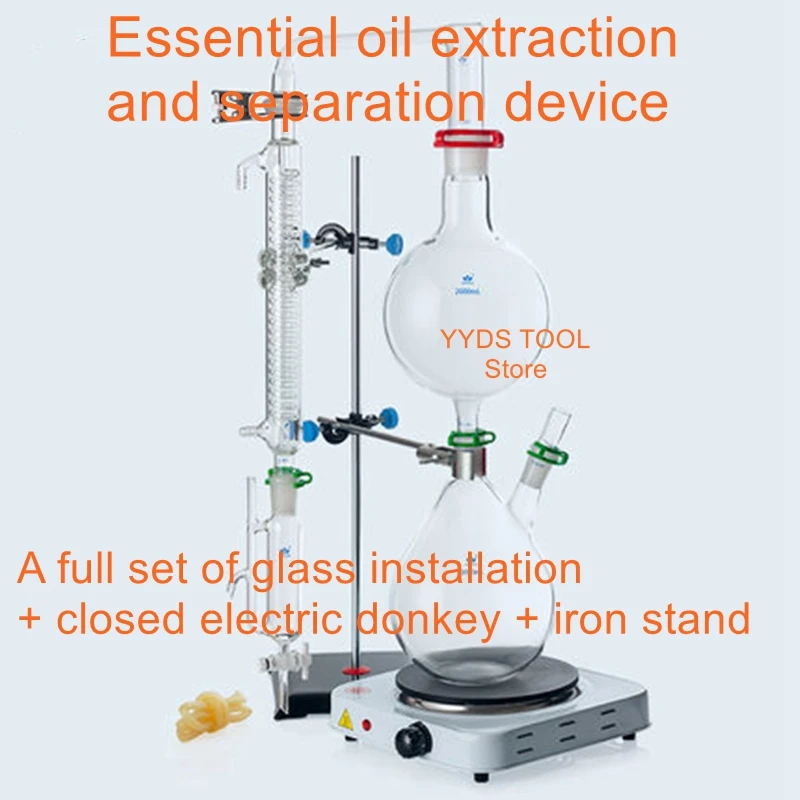 Essential Oil Extraction Separator Device 1000/2000ml Hydrosol Distillation Equipment Graham Condenser