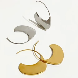 GHIDBK Minimalist Solid Gold Pvd Plated Geometric Open Hoop Earrings for Women Stainless Steel Plain Flat Jewelry Waterproof