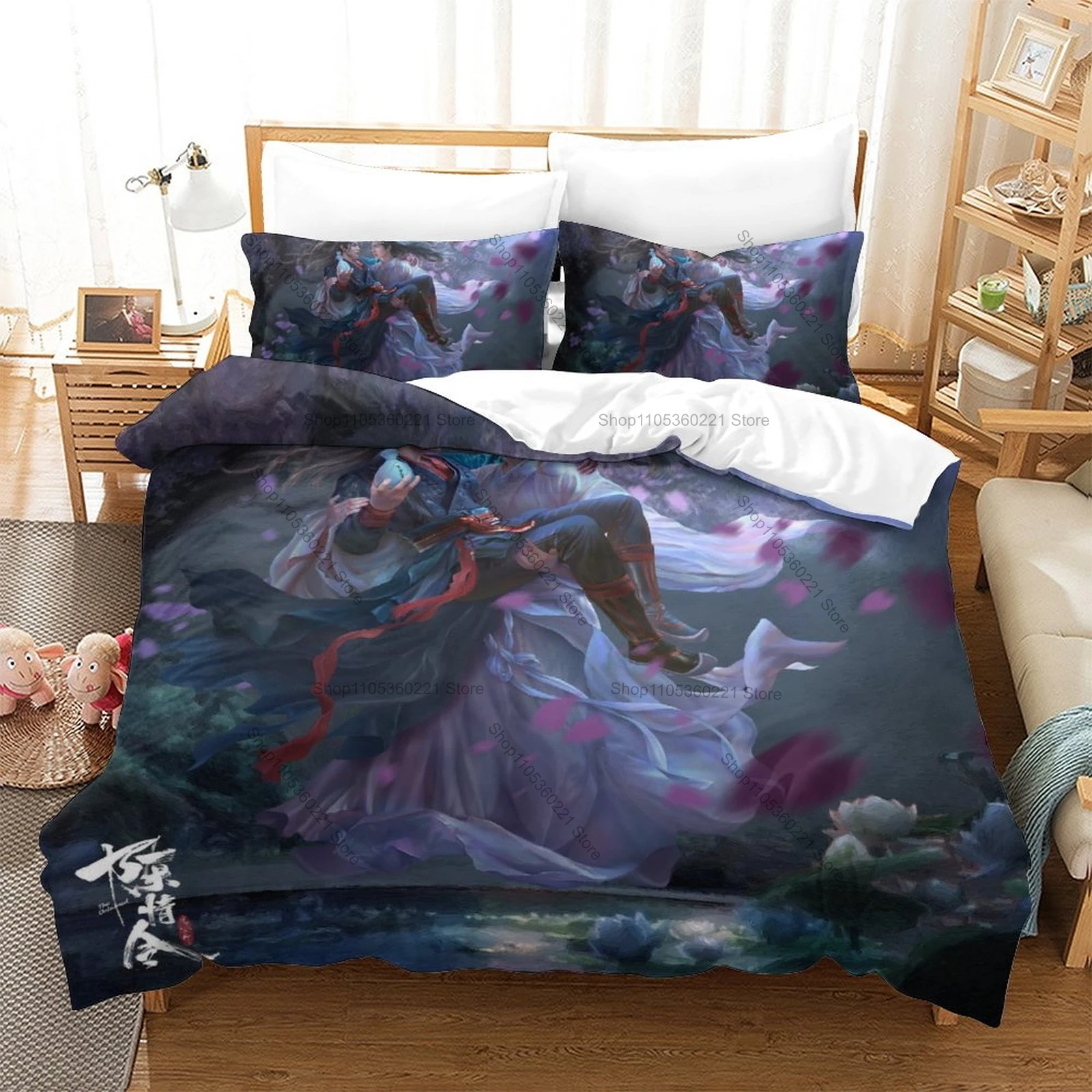 Cool Hot The Untamed Xiao Zhan Pattern 3Pcs Bedding Set Microfiber Duvet Cover With Two Pillowcases Home Decor Bedclothes