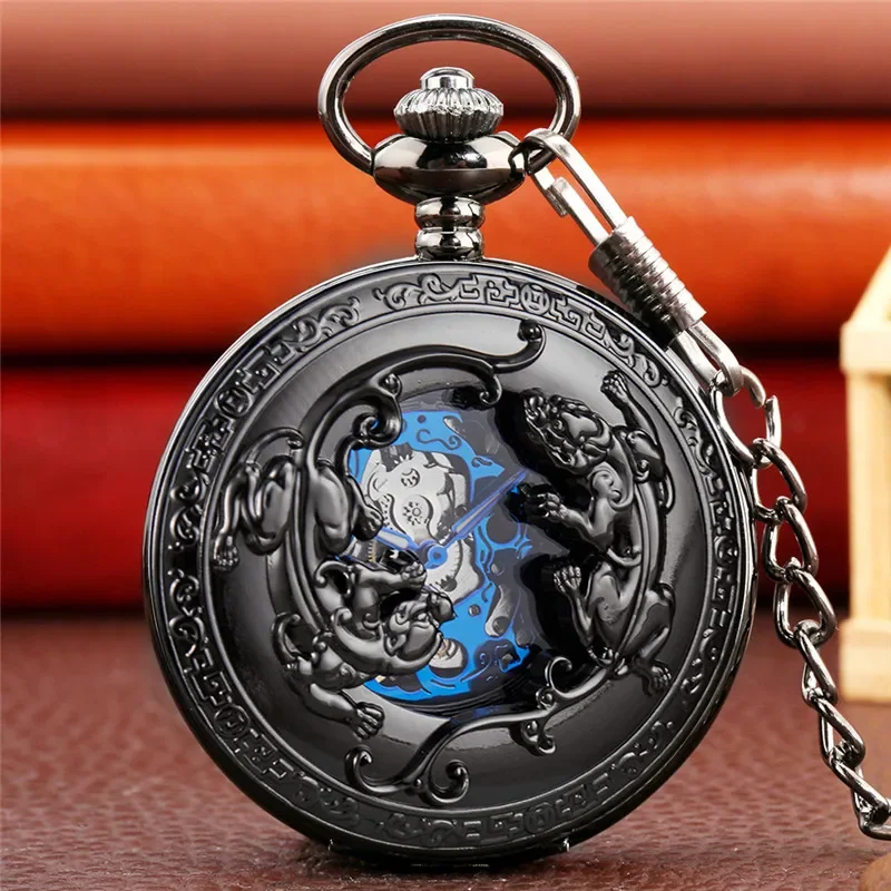 Steampunk Brave Troops Unisex Hand-winding Mechanical Pocket Watch Pendant Chain Roman Number Timepiece reloj