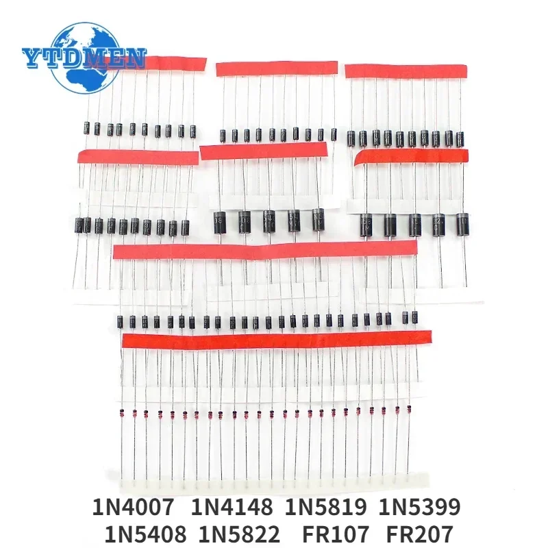 50-200pcs Fast Switching Schottky Diode 1N4007 1N4148 1N5819 1N5399 1N5408 1N5822 FR107 FR207 Rectifier Diodes Kit