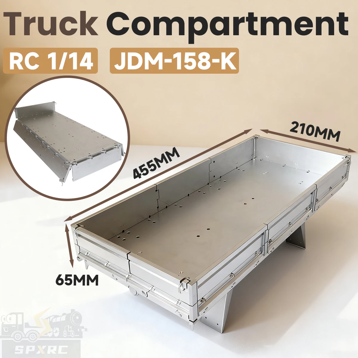 مقصورة معدنية محاكاة JDM-158-K ل 1/14 Zetros مركبة يتم التحكم بها عن بُعد على الطرق الوعرة شاحنة جرار مقطورة صندوق البضائع لعبة نموذج ترقية أجزاء