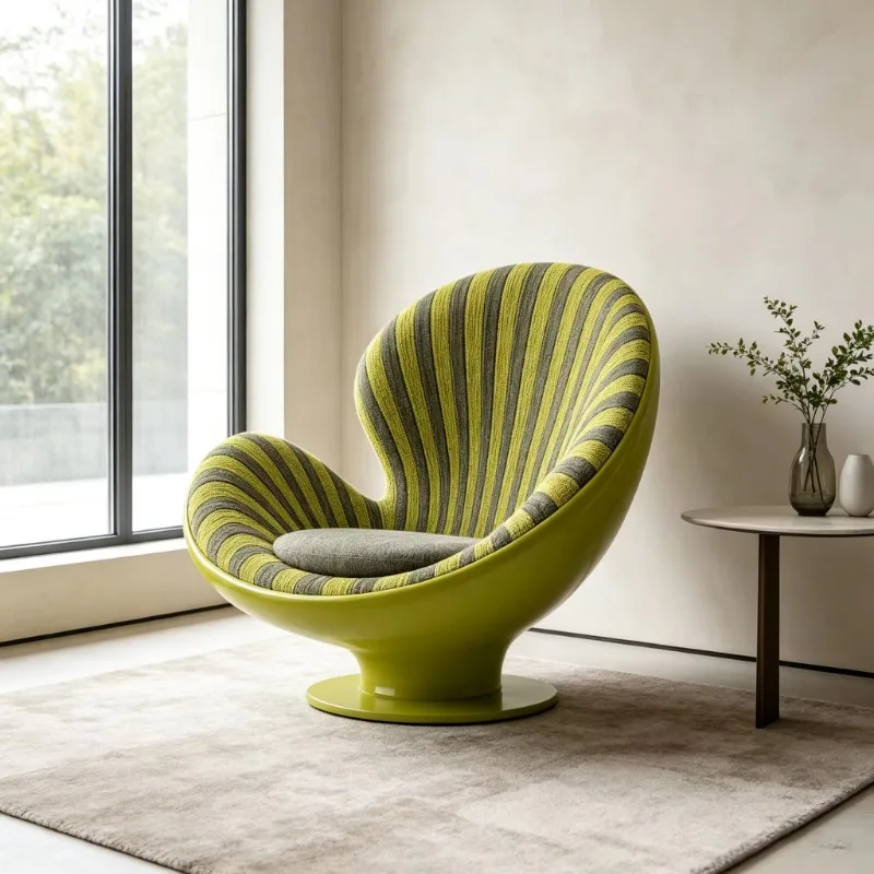 Striped textile indoor single chair fixed base shell seat