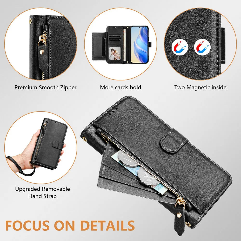 Zenfone11 Ultra 5G Zipper Wallet Funda For Asus Zenfone 11 Ultra Crossbody Leather Flip Book Cover For Rog Phone 8 Pro Case