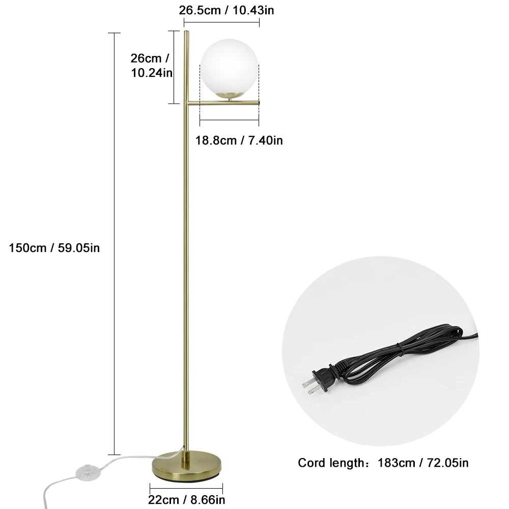 Depoley 9W moderno globo di vetro smerigliato LED lampada da terra palo lampada da terra per camera da letto soggiorno apparecchio a risparmio