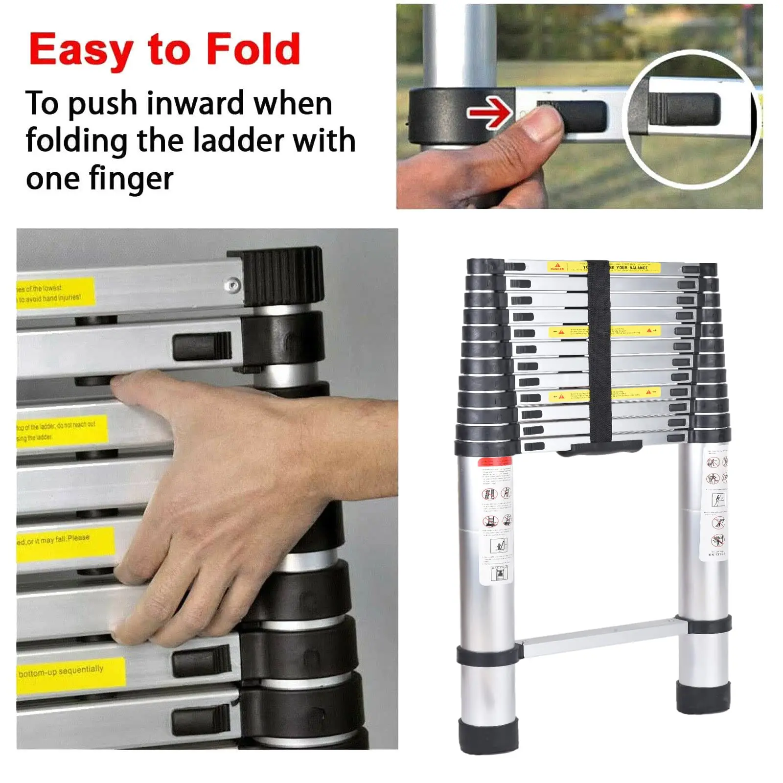 1.4/2.6m Aluminum Telescoping Ladder Telescopic Extension Ladder with Locking Mechanism Multi Purpose Compact Ladders