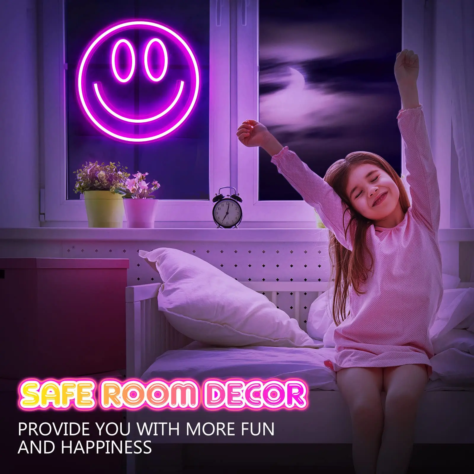 Imagem -04 - Sinal de Luz Led Smile Face Neon Wall Decor Smiley Face Light up Signs Usb Powered Pink Bedroom Signs