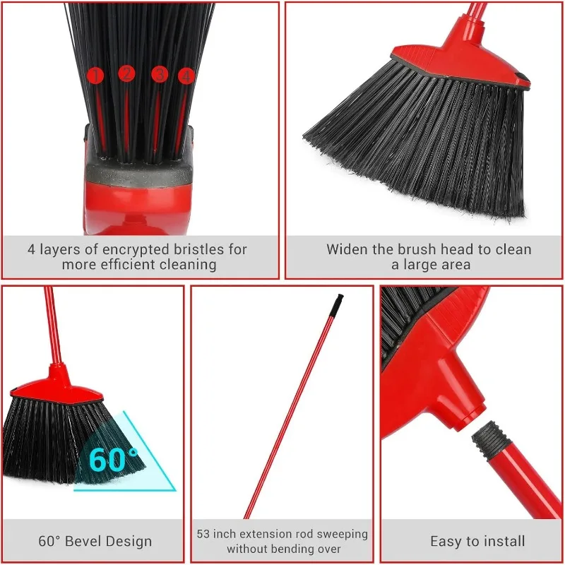 Duty Broom Bulk 53-дюймовые коммерческие угловые метлы для подметания в помещении и на открытом воздухе с длинной ручкой, черная метла для