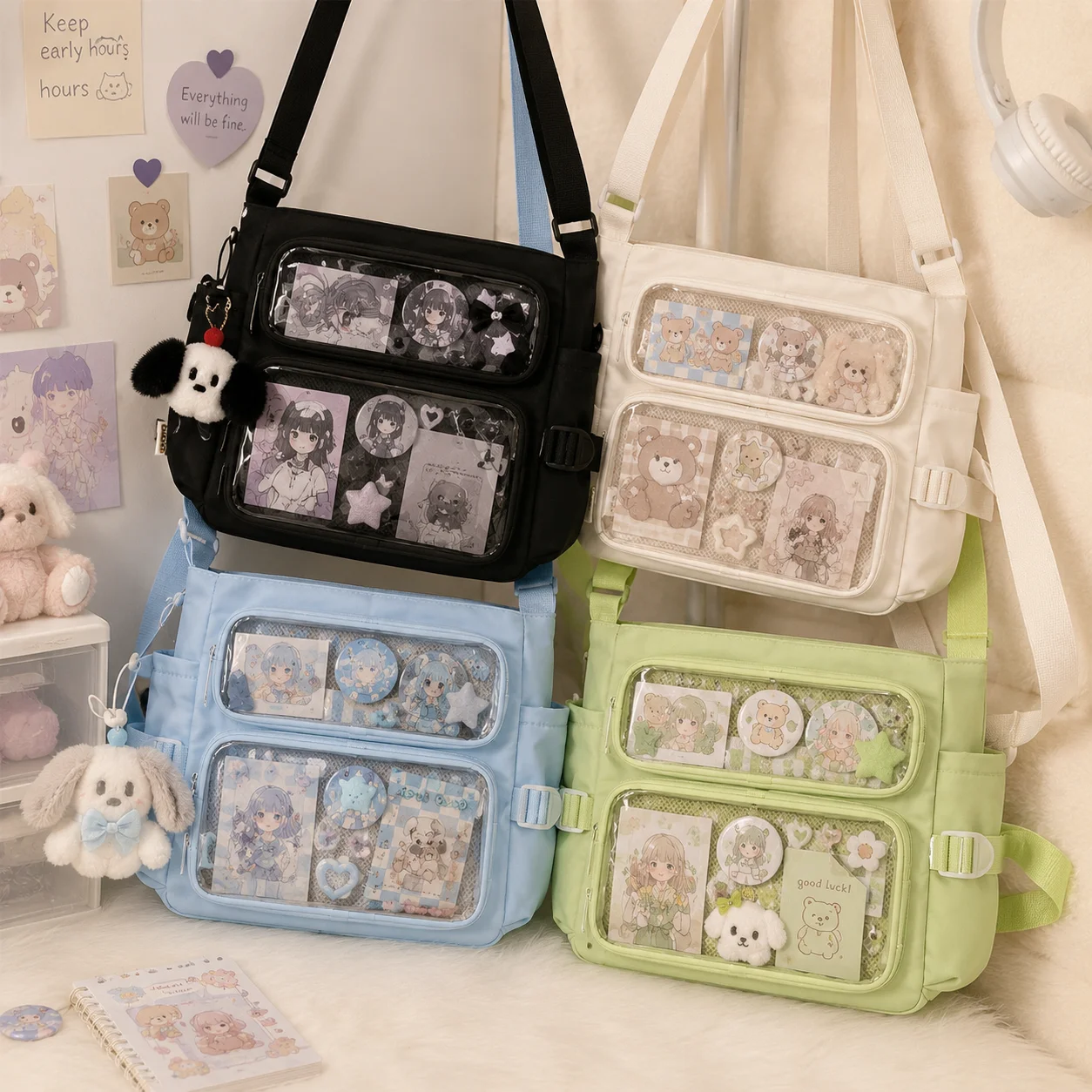 Image of College Ita Tasche Transparente Umhängetasche Große Kapazität Messenger-Tasche für Schule Niedliche Anime-Accessoires