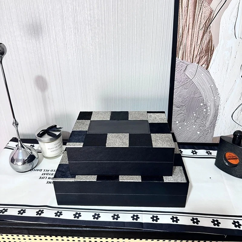Chessboard Check Pattern Jewelry Boxes Leather Cosmetic Jar Dresser Table Desk Decoration Home Exquisite Jewelry Storage Jar