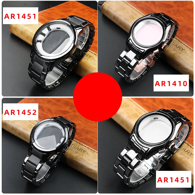 Black ceramic case dial watchband accessory for Armani AR1451 AR1452 AR1400  AR1410 men\'s ceramic bracelet wristband watch strap