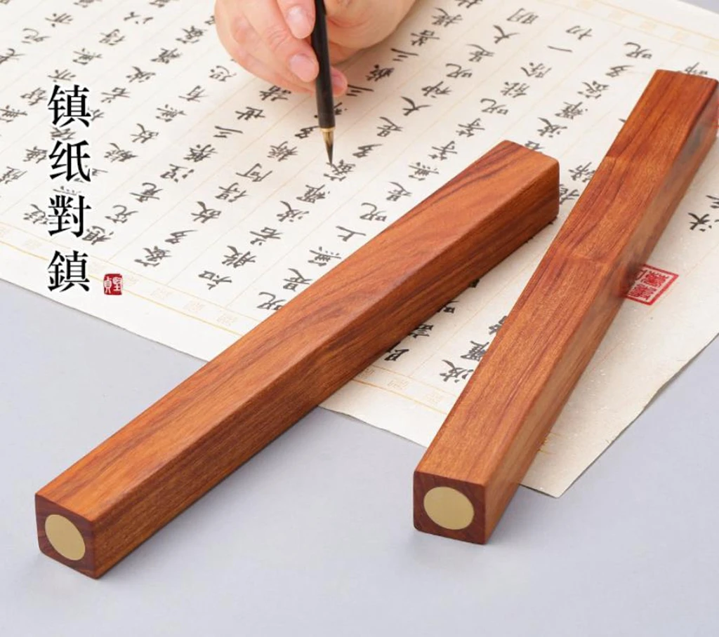 A Pair Paperweights Red Sandal Wood Copper inlay Ink Brush Painting Calligraphy Sumi-E Tool