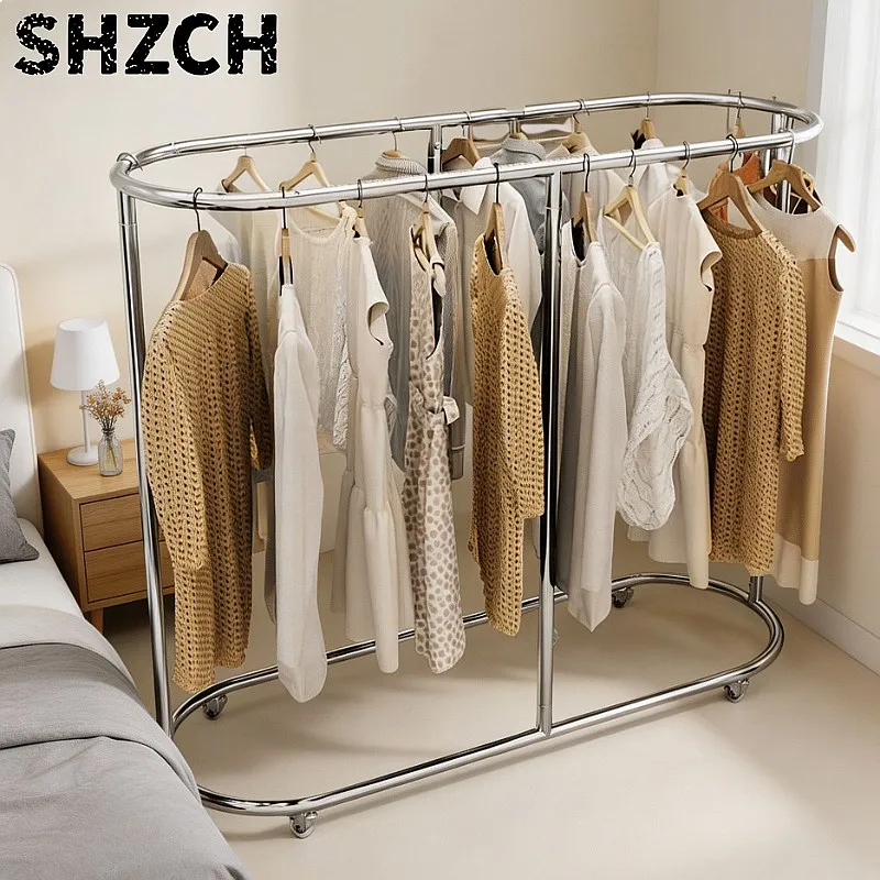 Heavy Duty Metal Garment Storage Stand with Locking Wheels, Stainless Steel Hanging Rack for Apartment