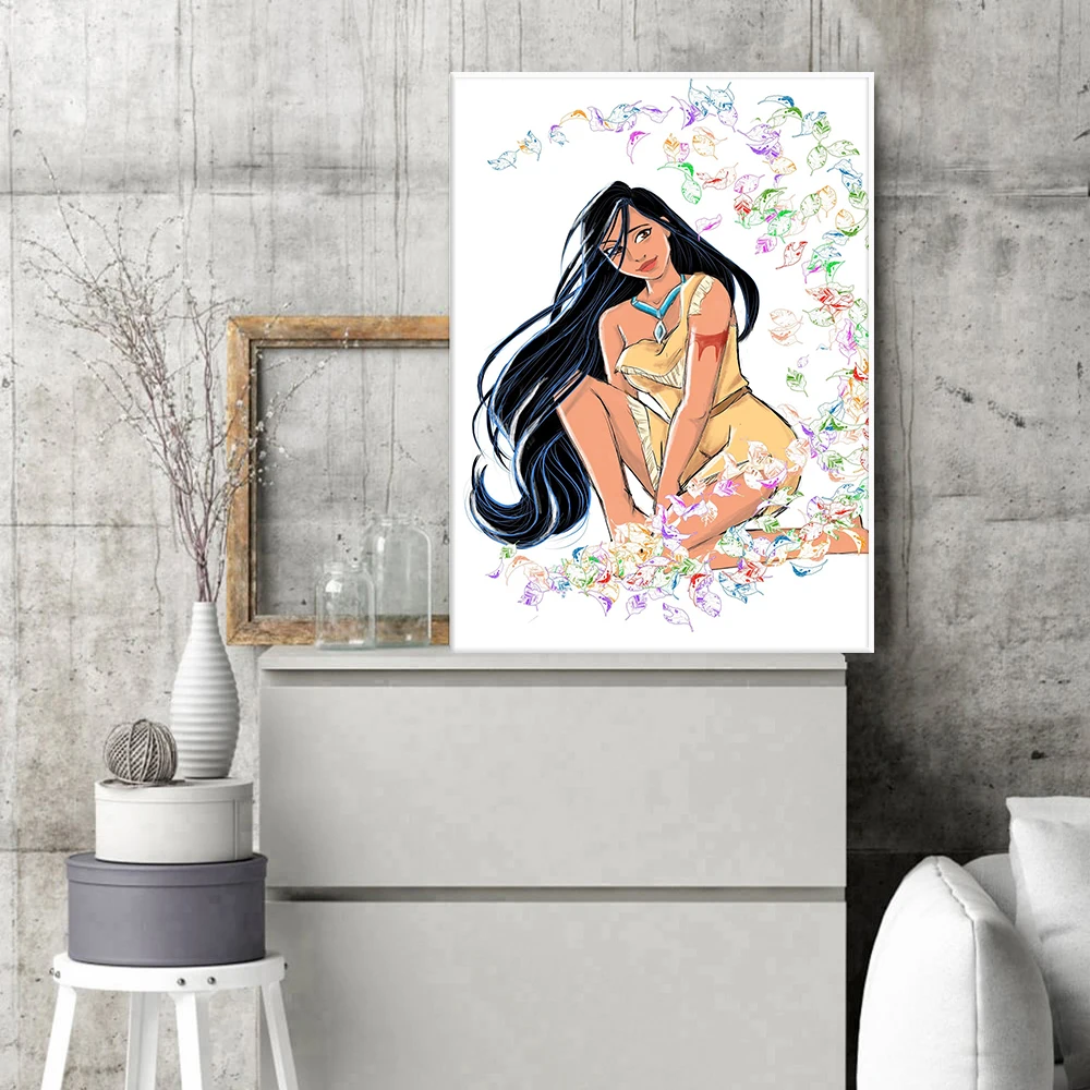 Pocahontas Poster Colorful Fallen Leaves Painting Modern Disney Wall Art Canvas Print for Living Room Home Decor Picture Cuadros