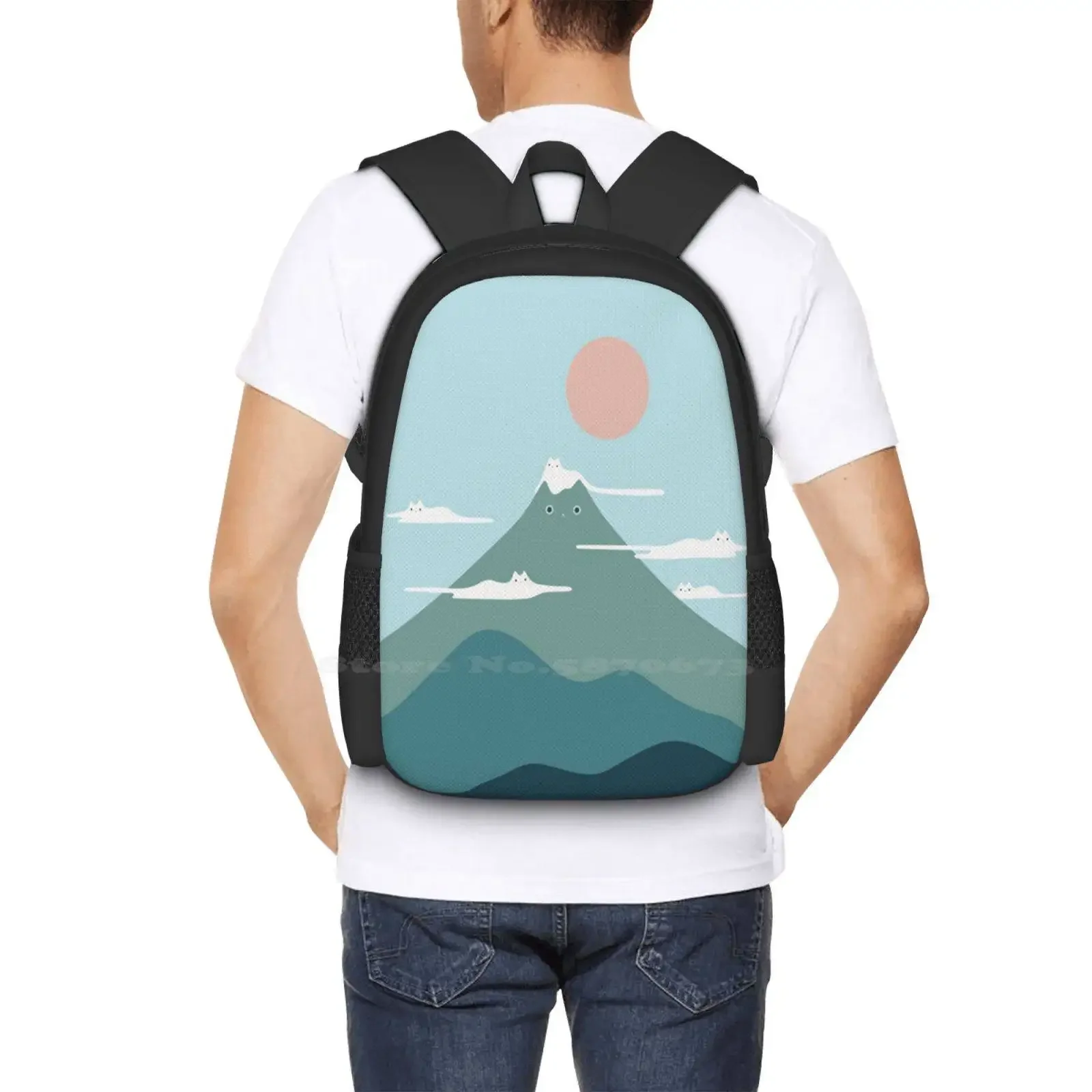 القط المشهد 72B رائجة البيع المدرسية على ظهره حقائب الموضة القط عاشق لطيف القط القط الفن القط الرسم الجبل القط القط المشهد